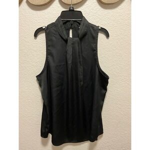 EXPRESS Black Sleeveless Mock Neck Tie Neck Blouse Top Women's L